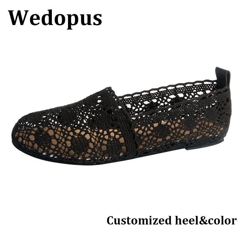 Wedopus 夏の女性の黒のメッシュシューズ通気性ダンスフラットラウンドトゥローファー軽量ソフトスエードソールダンスシューズレース