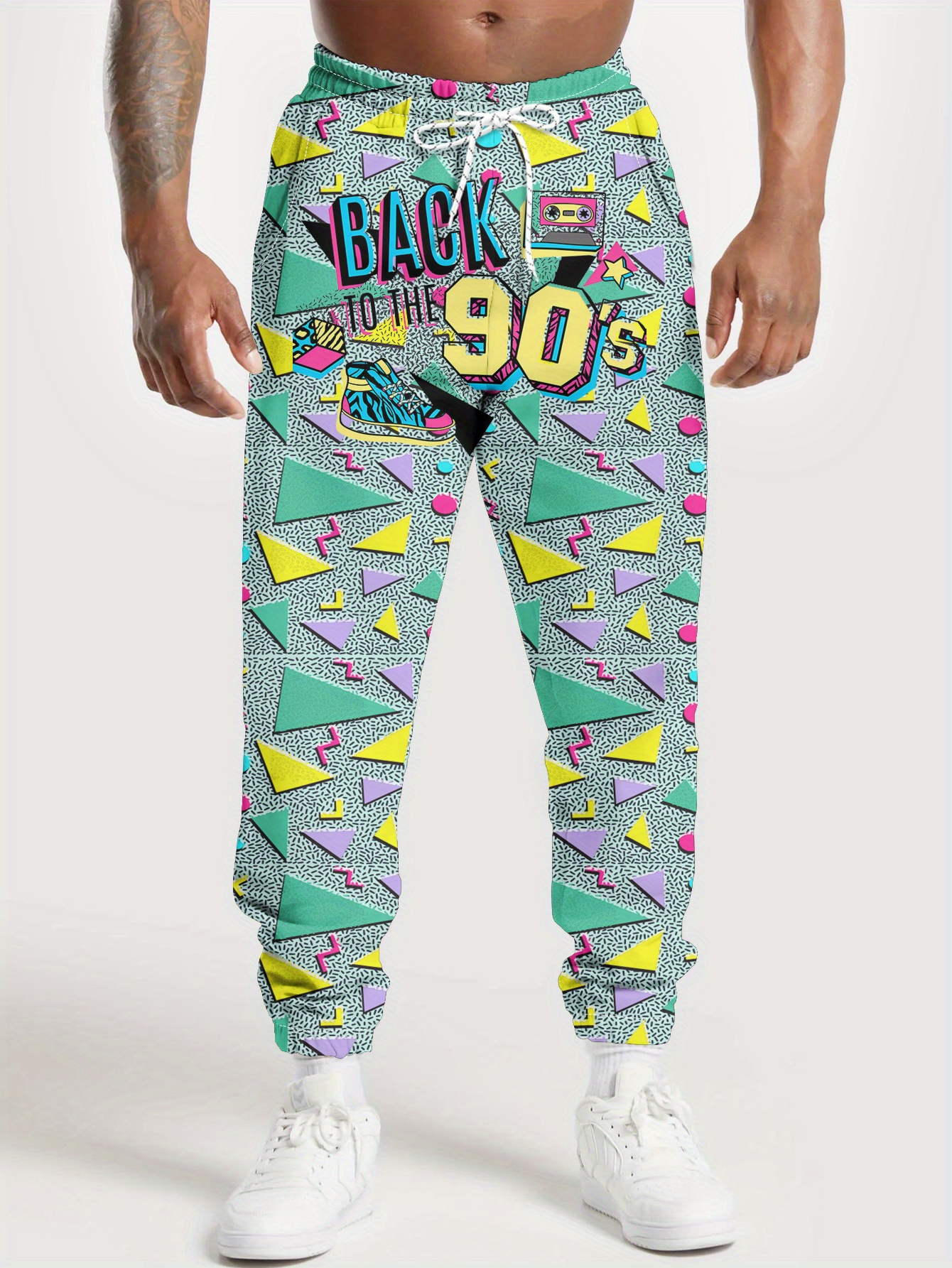 レトロ 80 年代 90 年代プリントパンツストリートパンツメンズサイドポケット弾性巾着スウェットパンツジョガーパンツ男性用カジュアルズボン