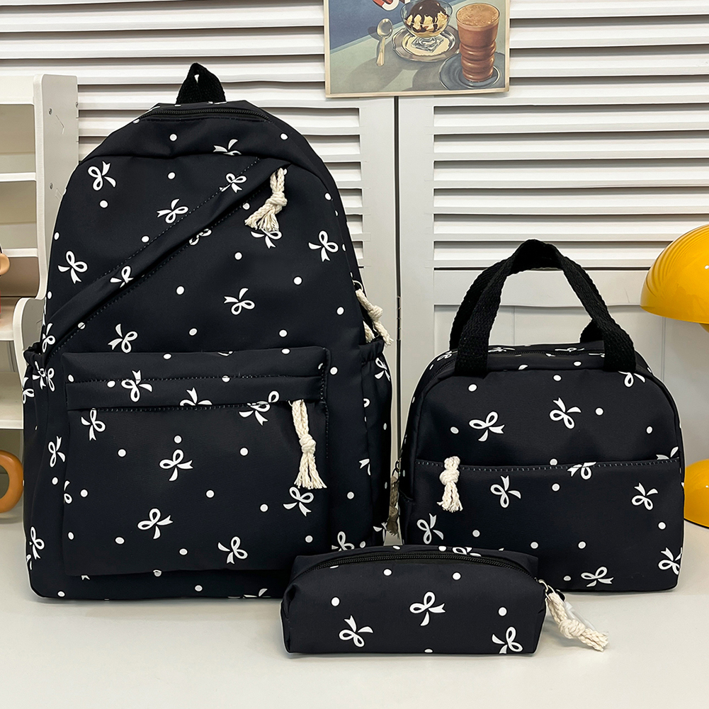 3pcs Bow Tie College School Backpack with Lunch Box Pencil Case Cute Girl Backpacks School Backpack Set for Teen Girls