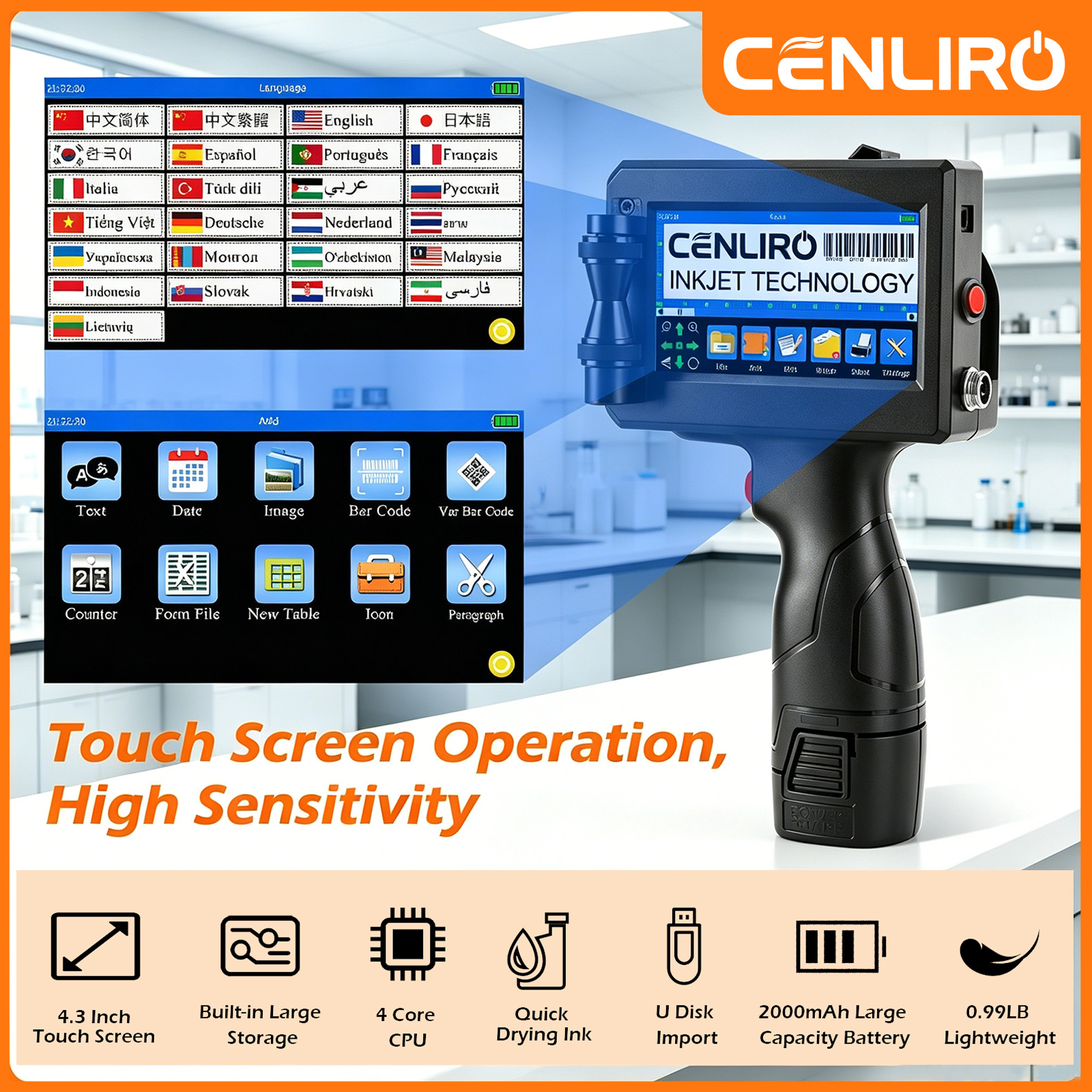 Cenliro CL20B 25.4 ミリメートル TIJ ハンドヘルドインクジェットプリンタポ​​ータブルコーディングマシン生産有効期限バッチ番号ロゴ QR コード