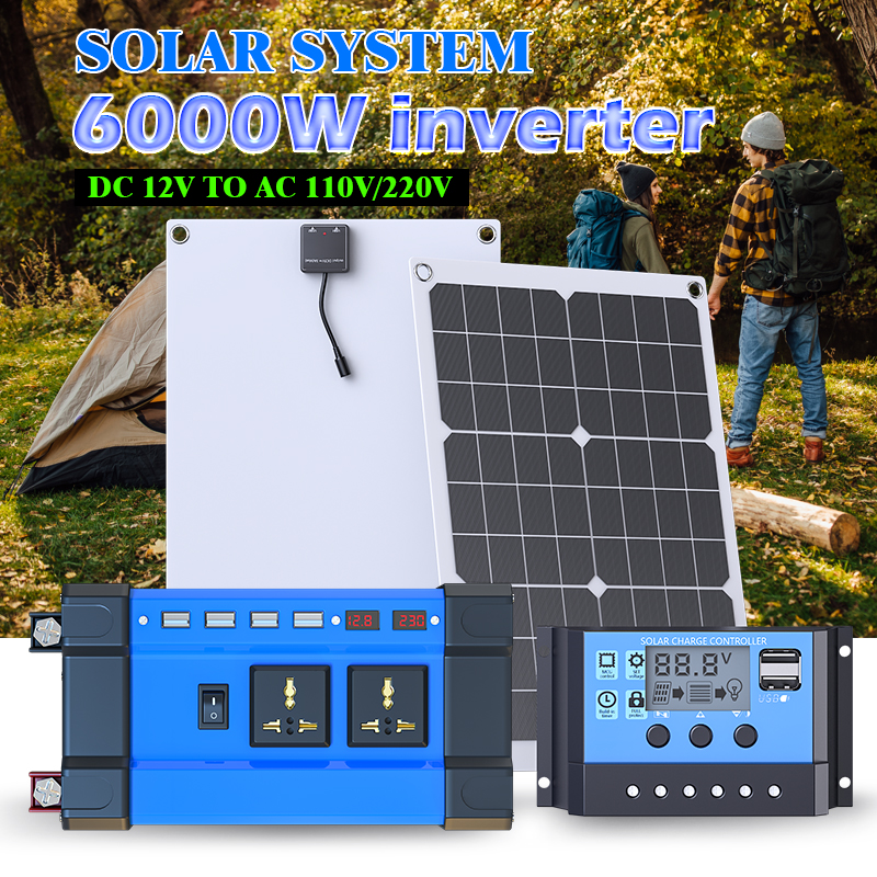 6000W 完全な太陽光発電キット 12V ～ 110V/220V オフグリッドシステム 100A コントローラーソーラーパネルインバーター 家庭、キャンプ、バックアップ用