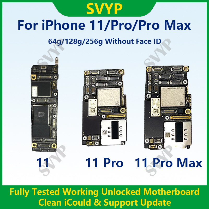 iPhone 11 Pro Max 64g/256g 用の完全にテストされた本物のマザーボード、顔 ID なしのロック解除済みメインボード、クリーン iCloud 高速配送