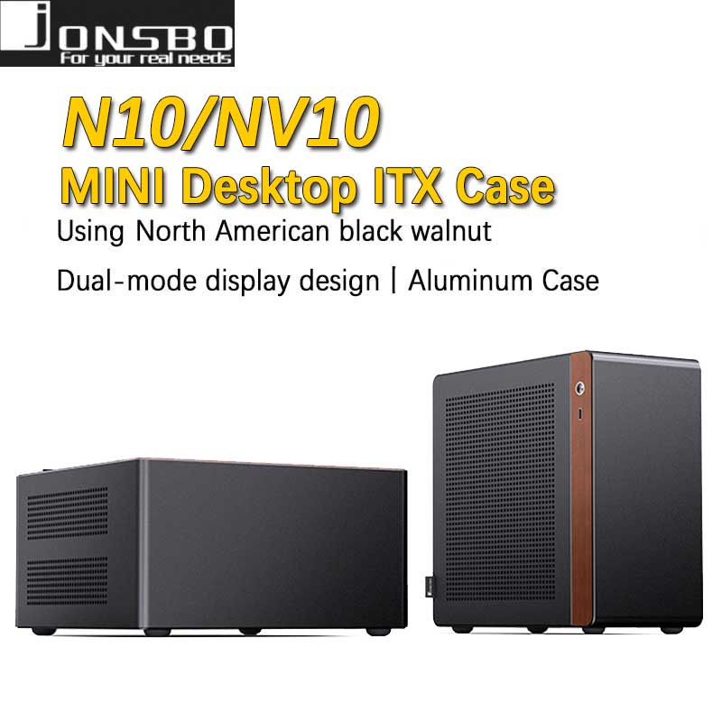 JONSBO NV10 N10 ITX ミニデスクトップケース (3.3mm アルミニウム合金シェル/北米産ブラックウォールナット/ITX バージョン/PCIE4.0 アダプターケーブル)