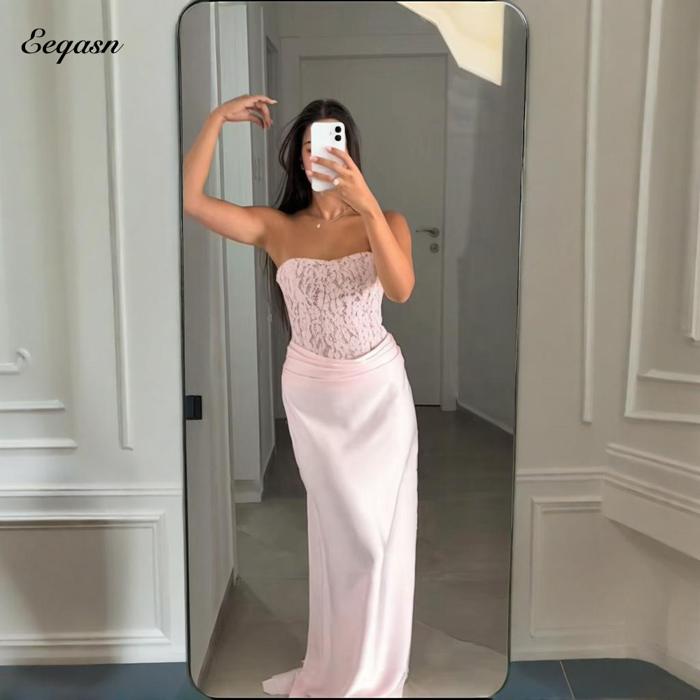 カスタマイズされた控えめなファッションレーストップマーメイドストラップレスロングドレスイブニングドレス結婚式のゲストサイズ利用可能な高品質