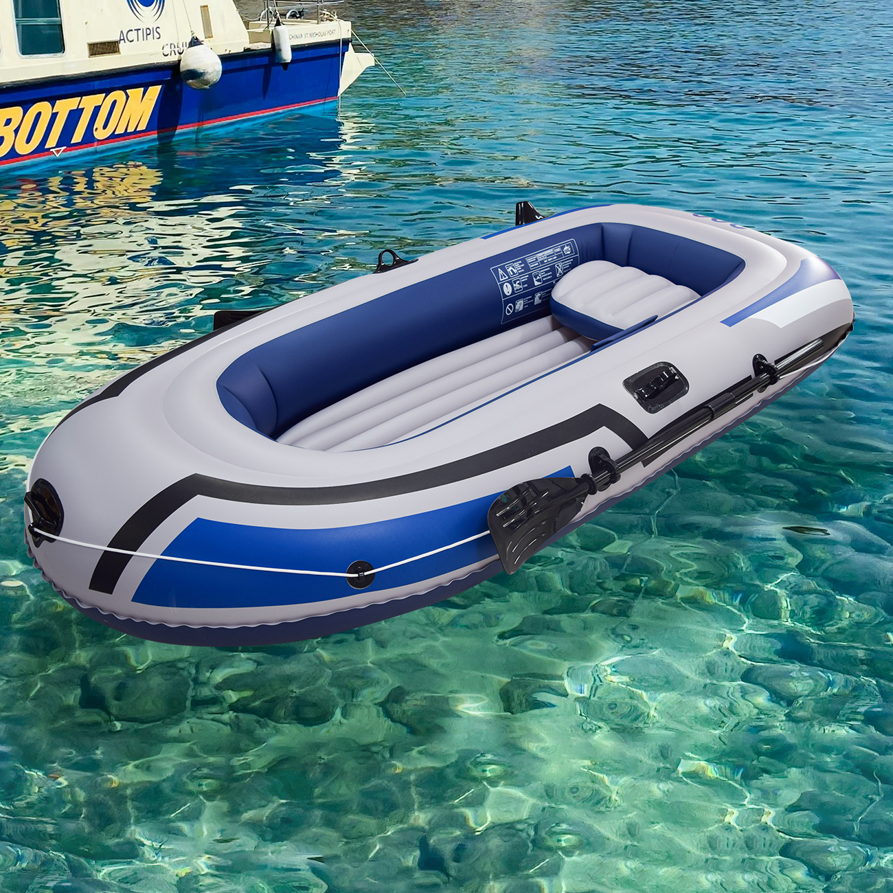1PC インフレータブルボート、大人用スイミングプール湖フロートラフト、オールハンドポンプ付き湖用ポータブル漁船ラフト