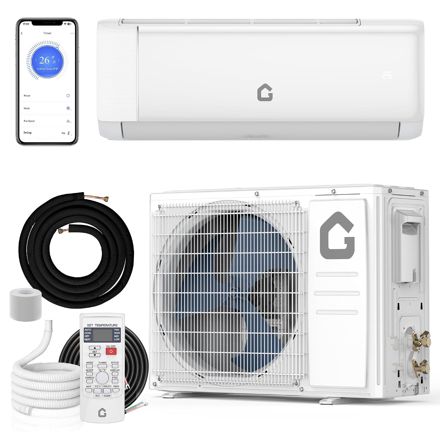 12,000 BTU ミニ スプリット エアコン、22 SEER2,750 平方フィート冷却/加熱、スマート インバーター、Alexa WiFi コントロール、5 モード、カスタム