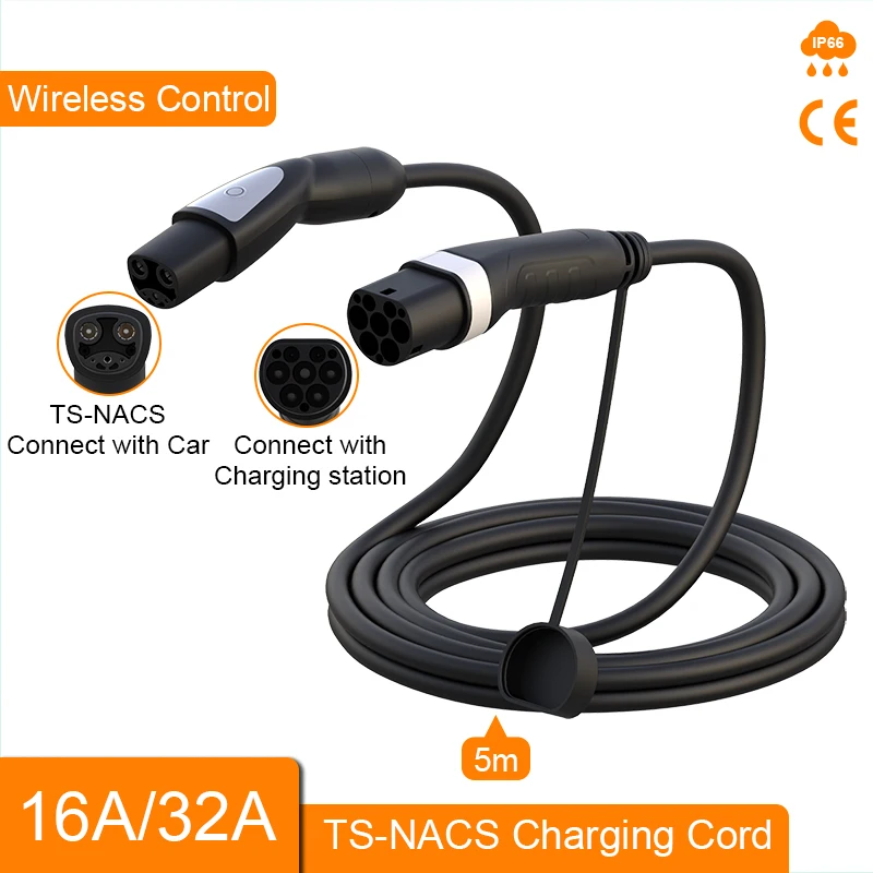 Feyree 32A 7KW 1 相 Type2 から TS-NACS ソケット 16A 3.5KW EV 充電ケーブル 5 メートル Tesla モデル 3 Y X S 用 公共充電ステーション用