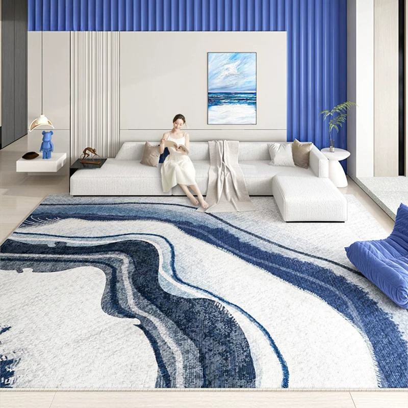 Minimalist Living Room Decoration Carpets Light Luxury Rugs for Bedroom Soft Blue Line Art Lounge Rug Home Thicken Floor Mat