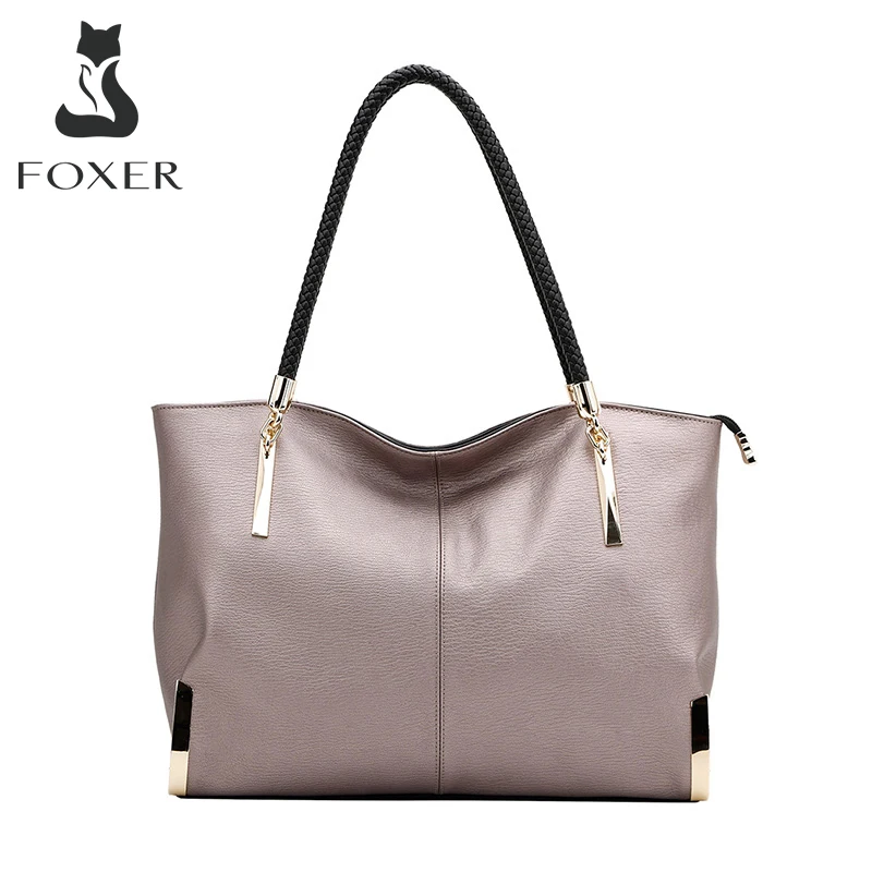 Foxer ブランドのスタイリッシュな女性牛革ハンドバッグ女性のショルダーバッグのデザインの高級女性大容量ジッパートップハンドルバッグ