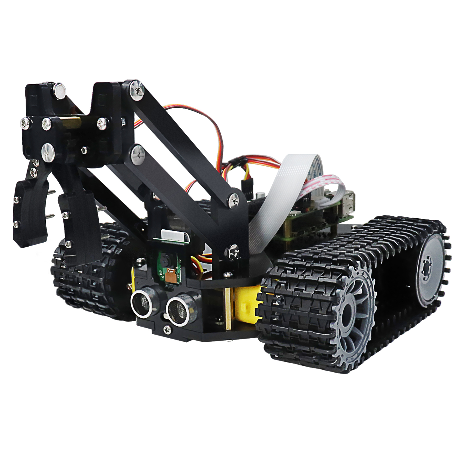 Freenove タンクロボットキット Raspberry Pi 5 4 B 3 B Zero 2 W 用、クローラーシャーシ、オブジェクトの掴み、ボールトレーシング、ライントラッキング、アプリ