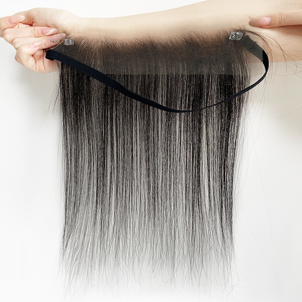 18 × 3 センチメートルフルレース前頭ヘアトッパー耳から耳バージン人間の髪と調節可能な弾性バンド新しいヘアラインヘアピース