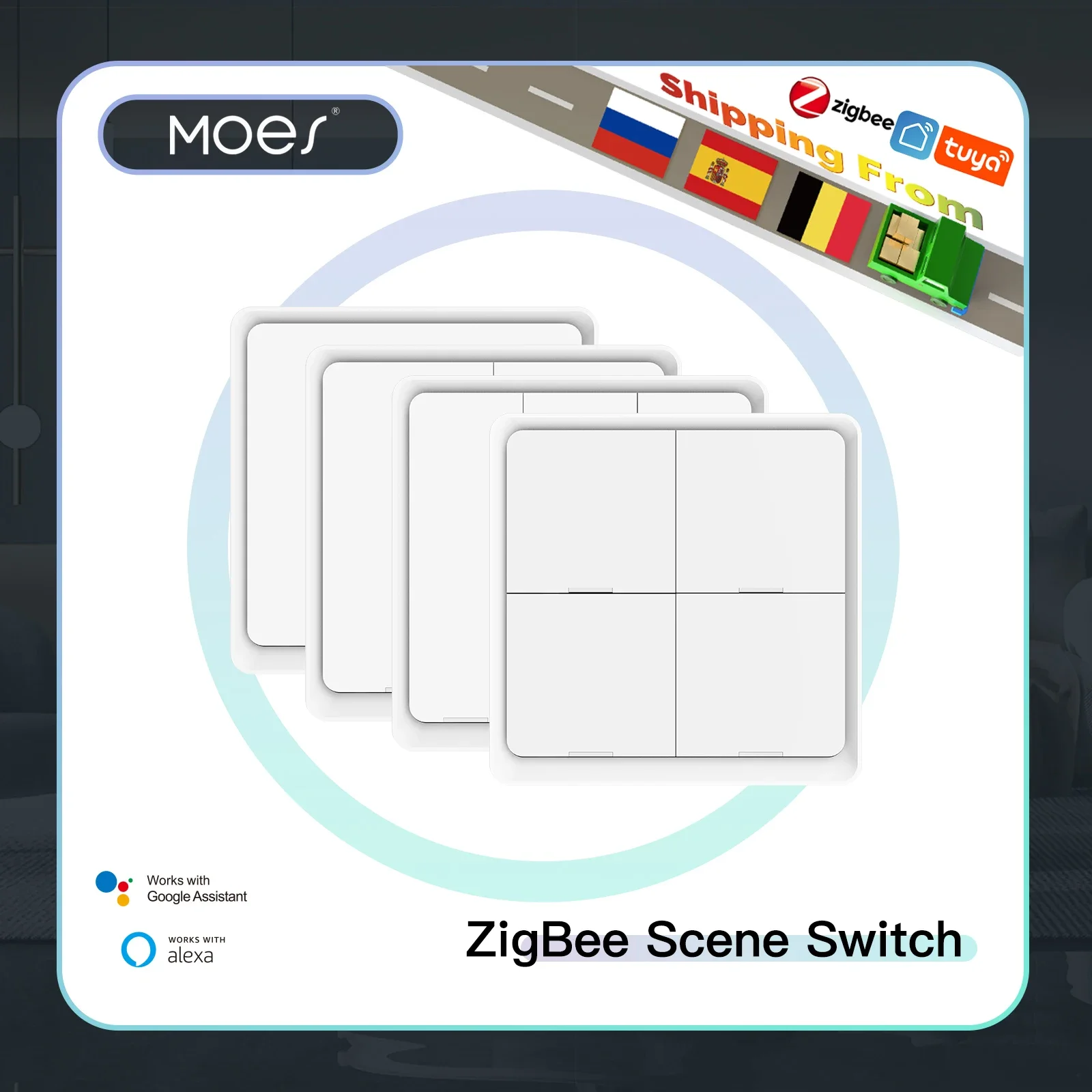 MOES 4 ギャング Tuya ZigBee ワイヤレス 12 シーン スイッチ プッシュ ボタン コントローラー バッテリー駆動オートメーション シナリオ Tuya デバイス用