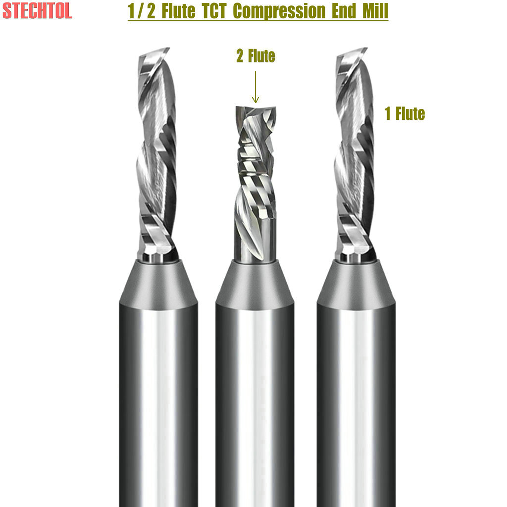 1/2 シングルフルート TCT フライスカッターアップダウン圧縮ルータービット CNC 超硬彫刻ツール木材トリミングスロッティング切断用