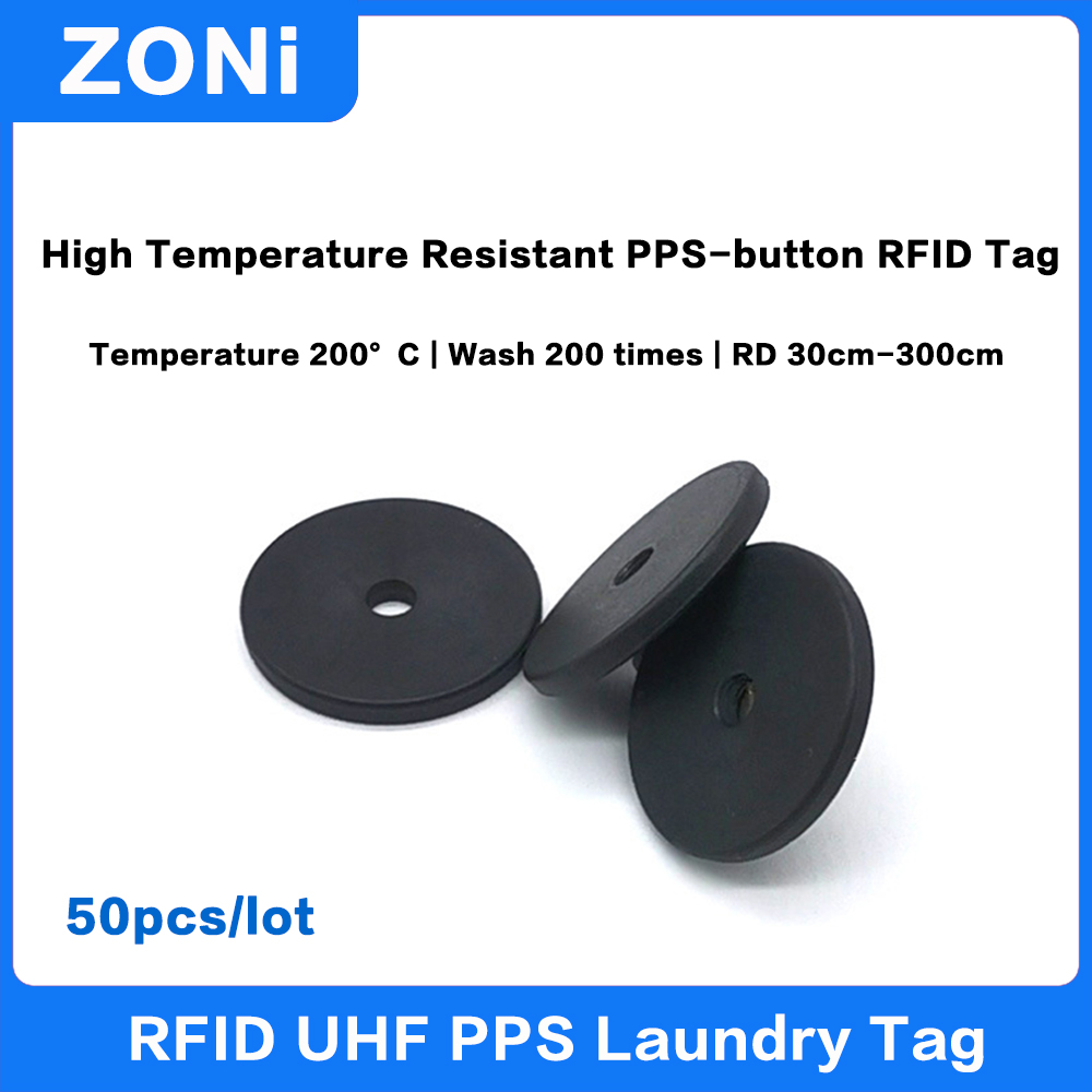 50 個 RFID UHF ランドリータグ 860-960MHz 高温耐性 PPS ボタン RFID タグスマートエイリアンカード ISO 18000-6C 良質