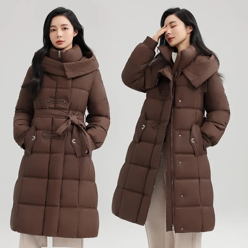 新しい女性の冬パーカーコート 2024 韓国語バージョンルーズレディース アウターウェアファッションミディアムからロング女性ダウンコットンジャケット