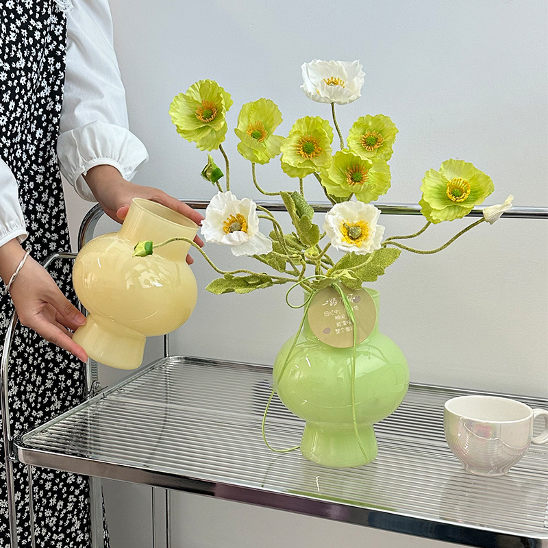 北欧ガラスフラワーボトルイン装飾グリーン花瓶水耕ポット花花瓶デスク家の装飾 꽃병