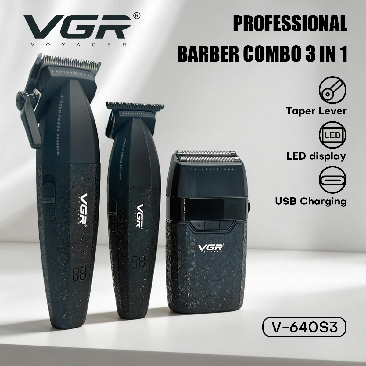 VGR ヘアトリマープロフェッショナルバリカン調節可能なヘアカットマシン 9000 RPM コードレスバリカンとトリマーセット V-640 S3