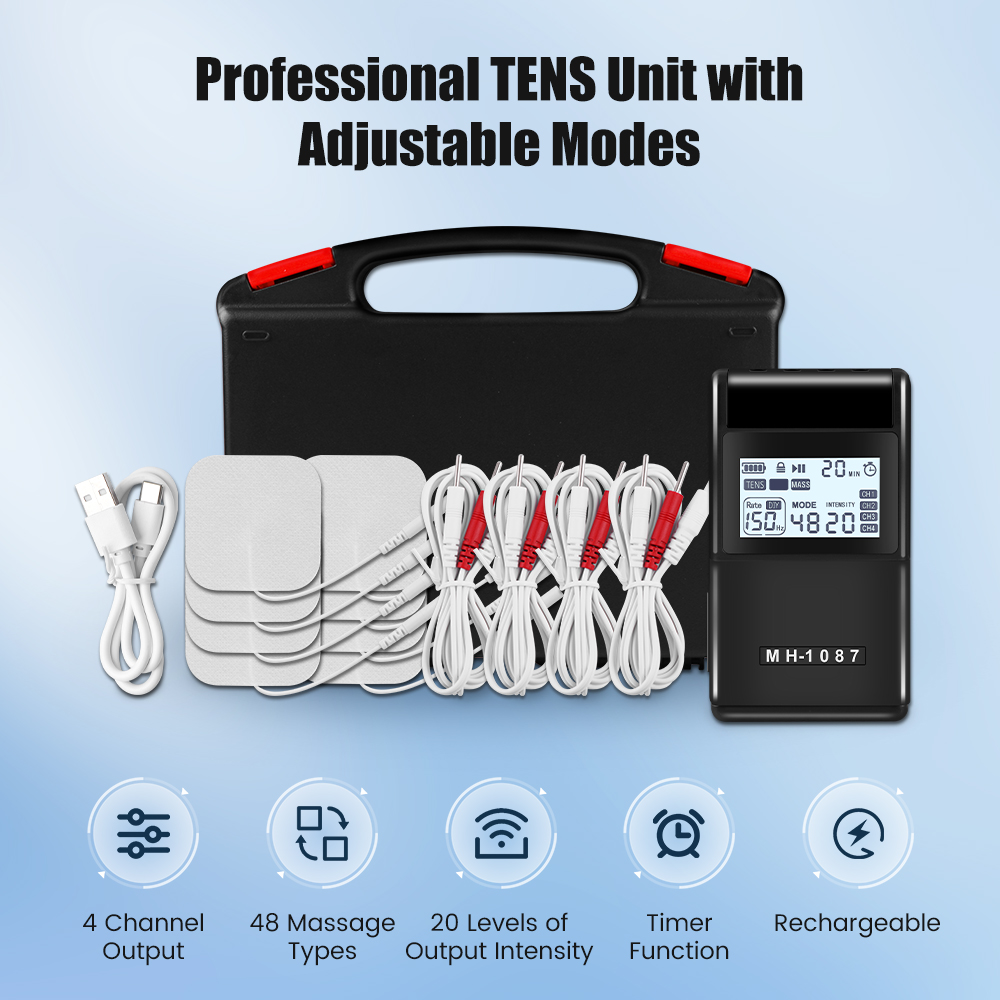 デジタル TENS ユニットマシン 4 チャンネル Tens 電気刺激装置 充電式身体筋肉刺激装置 20 強度で痛みを軽減します