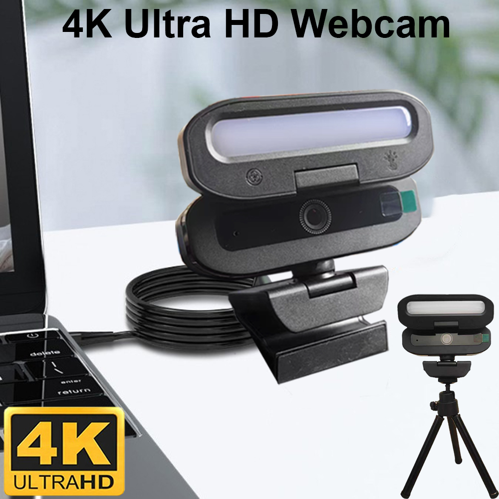 フル4K HDウェブカメラ、LEDフィルライト搭載、ライブウェブキャスト、会議、ゲーマー向けカメラ、プライバシーカバー付き、USB 3.0対応、プラグ動作、オートフォーカス機能搭載