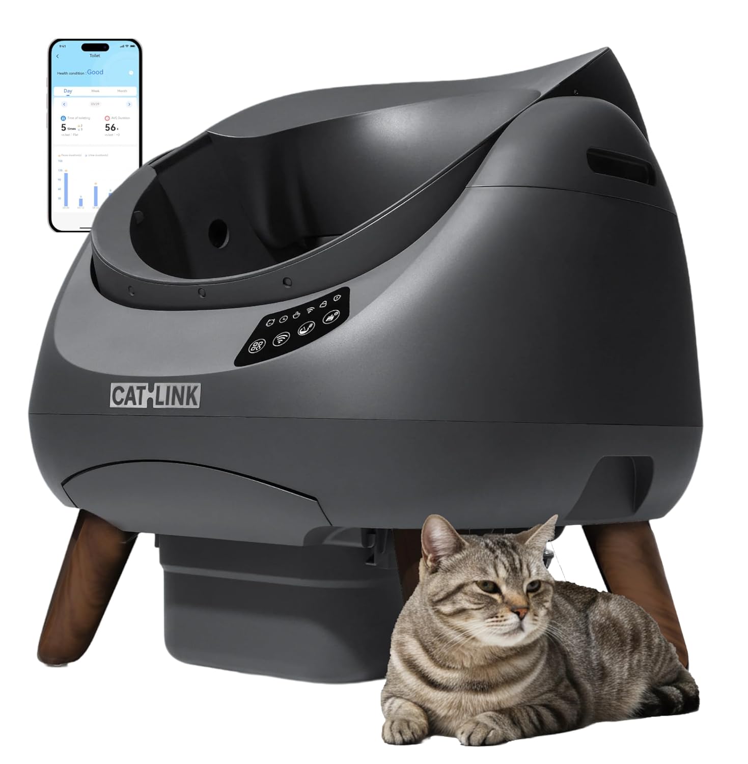 セルフクリーニング自動猫トイレ オープントップ 5G 2.4G WiFi ピンチ防止 AI ヘルスモニター アプリ 無臭大型単一猫、カスタム