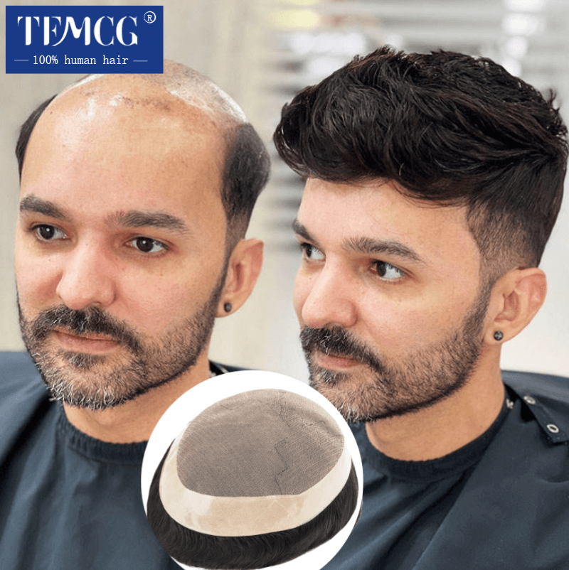 男性かつらファインモノラル男性かつら 100% 人毛男性ヘアプロテーゼより耐久性のあるかつらメンズウィッグ 6 "男性用毛交換システム