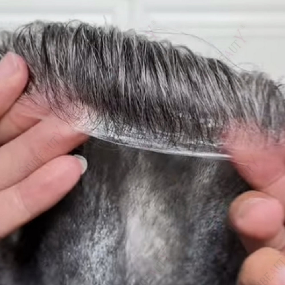 かつら男性ナチュラル目に見えないヘアライン超薄皮 0.02 ミリメートル男性のヘアプロテーゼ 1b40 ブラックグレー人毛交換システム