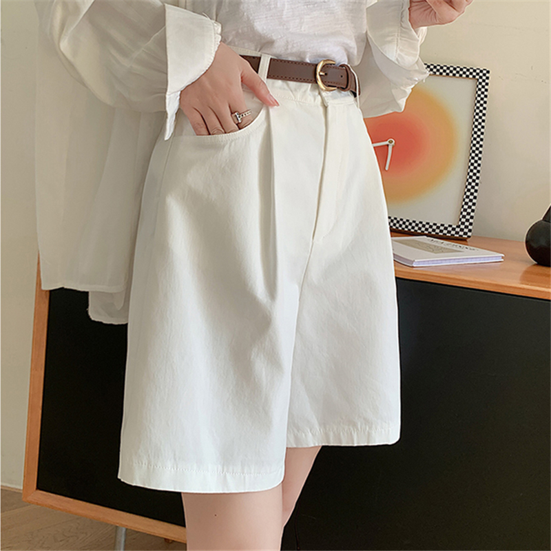 ハイウエスト夏のコットンリネンの女性の作業服カーゴショーツカジュアルルーズワイドレッグパンツファッショナブルなショートパンツ 2024 新しい