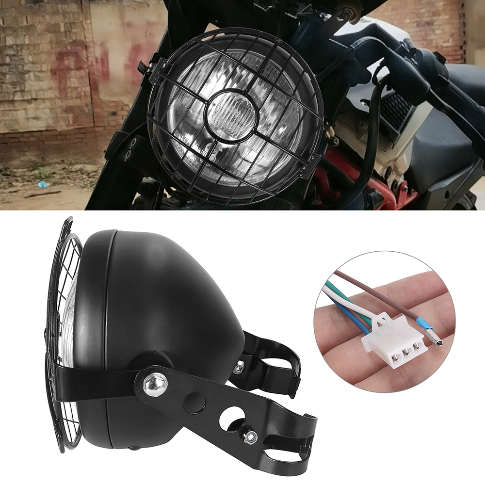 6.5 インチオートバイレトロメタルグリッドハロゲンフロントヘッドライトヘッドランプブラケットマスクキット CG125 GN125 ハーレーカフェレーサーホンダ