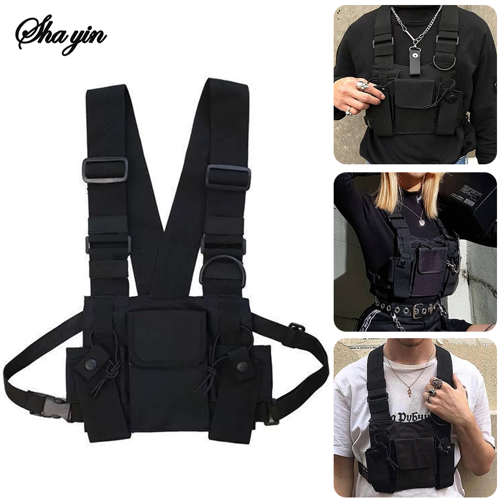 機能的な戦術的なチェストバッグ女性のファッション弾丸ヒップホップベストストリートバッグカジュアルウエストパックユニセックス黒チェストリグバッグ