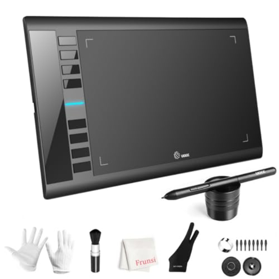 描画タブレット、M708 10 x 6 インチ大型描画タブレット、8 つのホットキー、16384 レベル圧力のパッシブ スタイラス、デジタル グラフィック