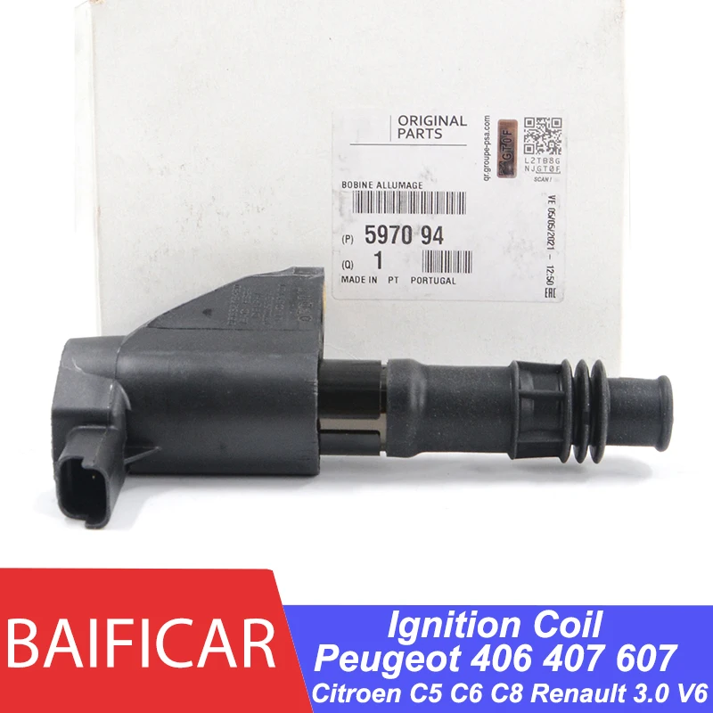 Baificar 真新しい本物の点火コイル 597094 9663278480 7701479027 プジョー 406 407 607 シトロエン C5 C6 C8 ルノー 3.0 V6