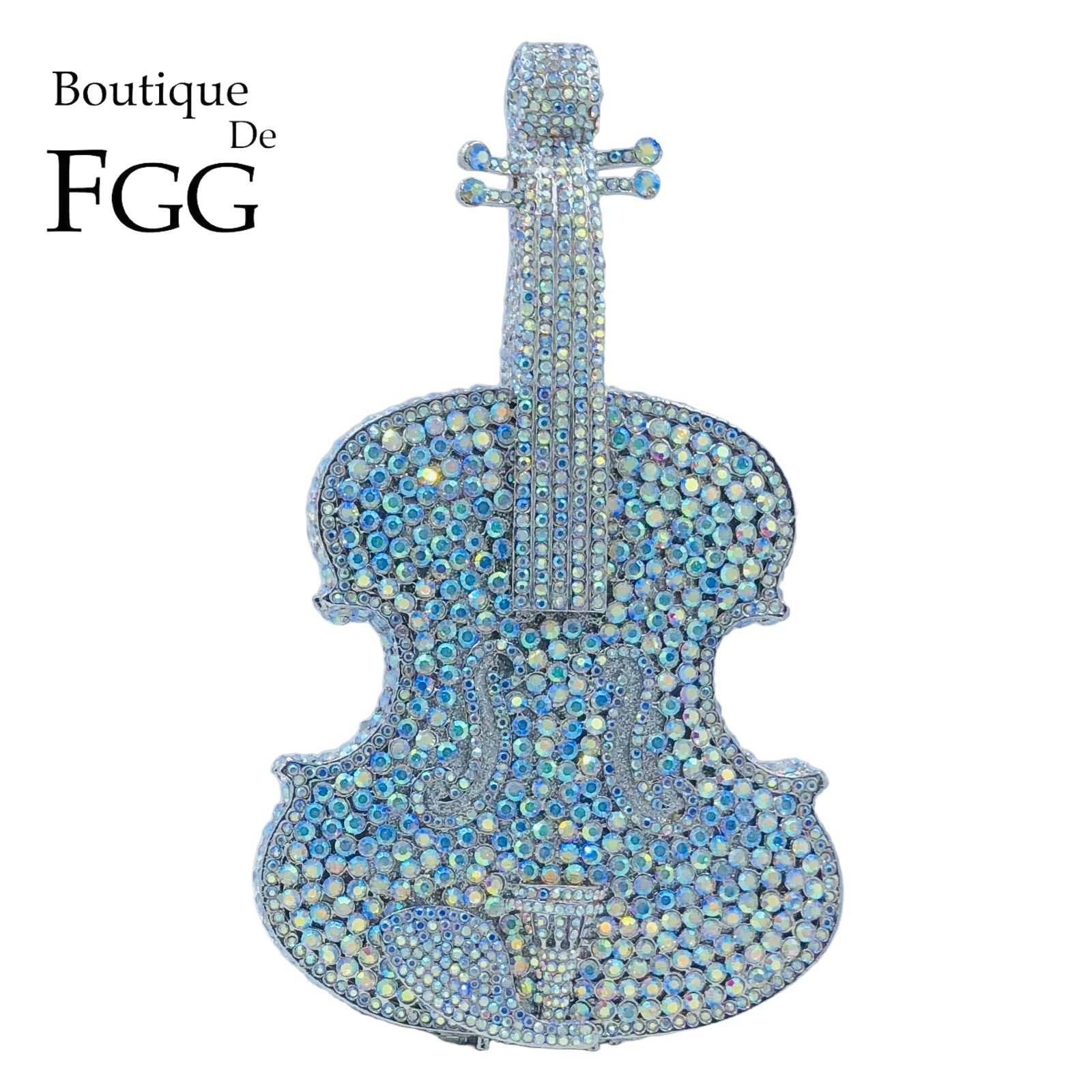Boutique De FGG (在庫あり) バイオリンシェイプ女性クリスタルクラッチイブニングバッグパーティーディナーラインストーンミノディエールハンドバッグと財布