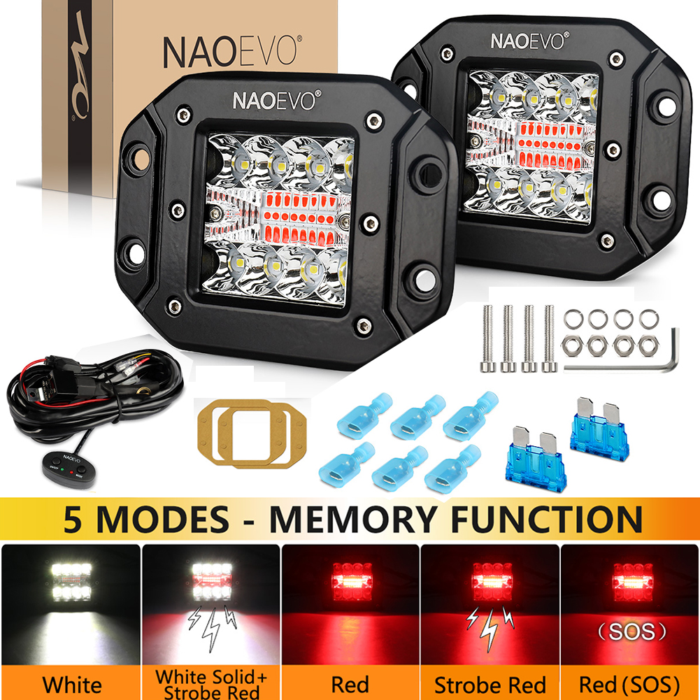 NAOEVO 72 ワット 12 ボルト LED ワークライトバー 5 インチ LED ストロボライト赤白フォグランプフラッシュマウント 4 × 4 オフロードトラック Atv ジープヘッドライト