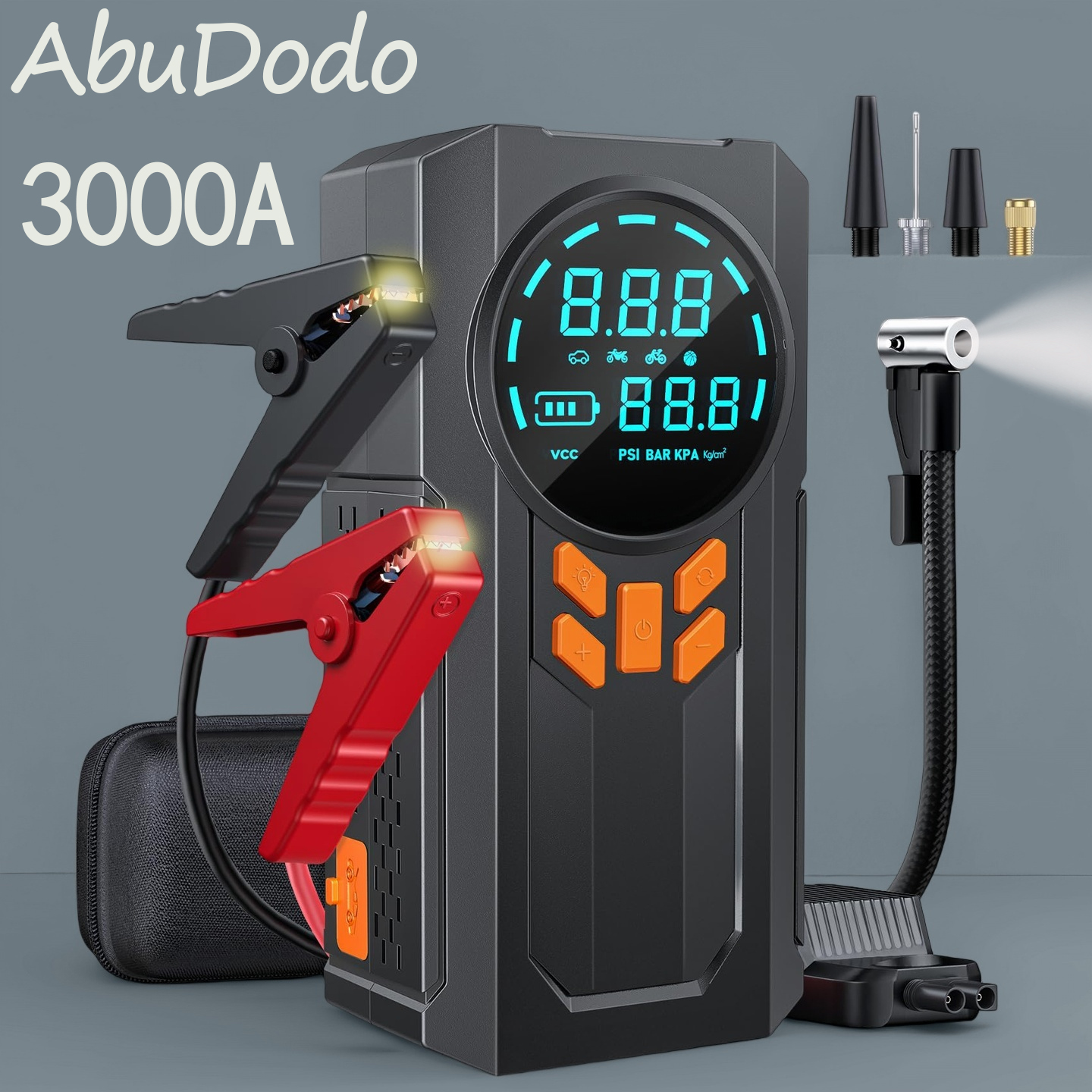 AbuDodo12V ジャンパーカースターター 3000A インスタントスタートパワーバンク多用途カーバッテリージャンプスターター 21800mAh ブースターカーバッテリー