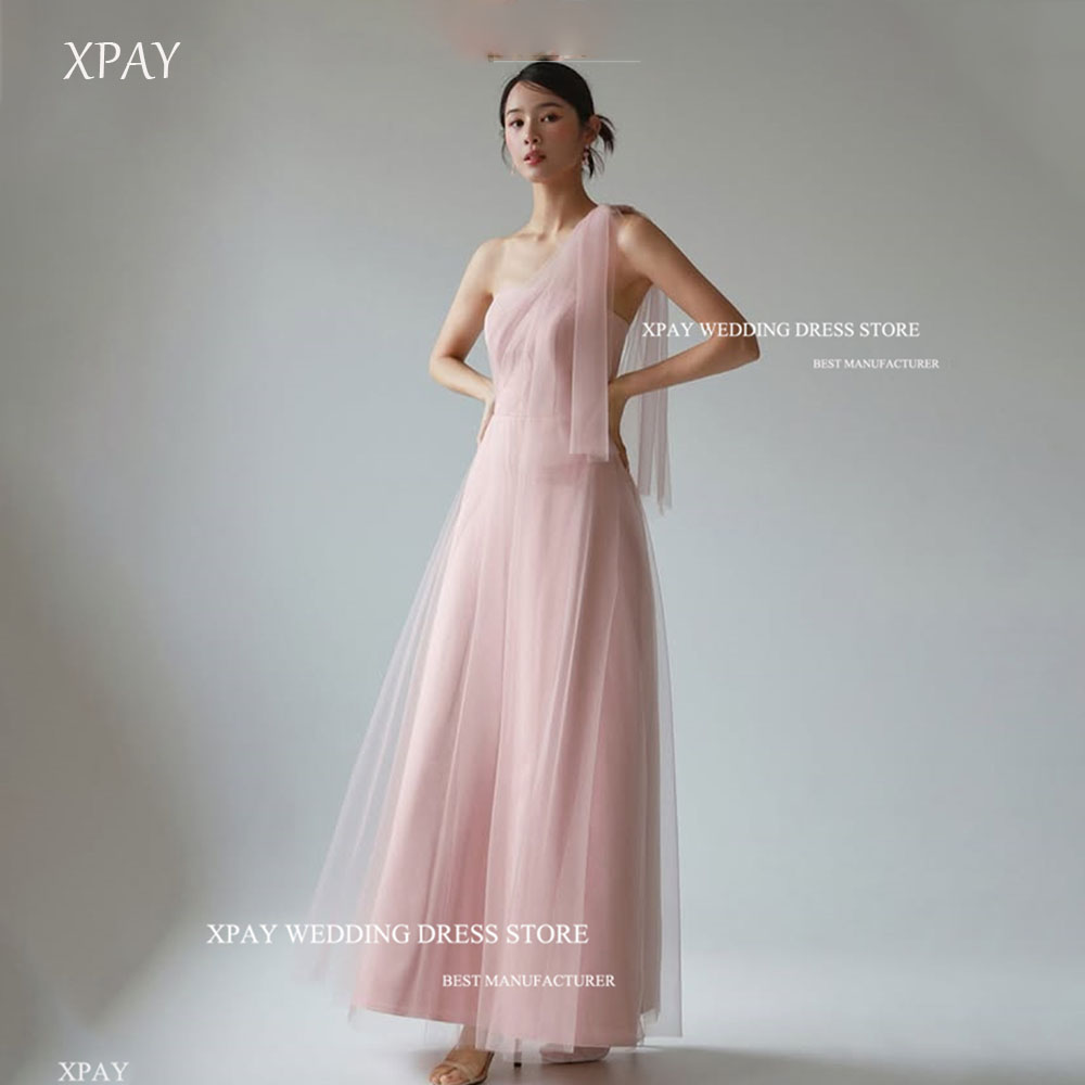 XPAY シンプルな A ラインフェアリーピンクのイブニングパーティードレス韓国写真撮影調節可能なストラップのウェディングドレスフォーマルパーティーカスタマイズ