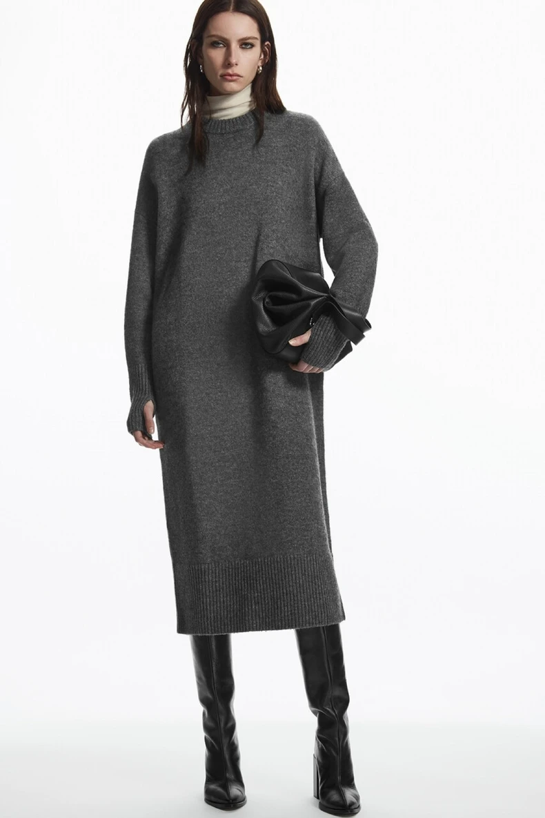 XIMIAN APPAREL 2026 YAZHIMEI cos 春の新スタイルの女性のカジュアルなロングラウンドネックウールブレンドドレス