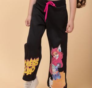 Stilnyashka 23727-5 高品質でエレガントな女の子用ズボン、黒の幼児用ズボン、マーメイドプリントの子供服。