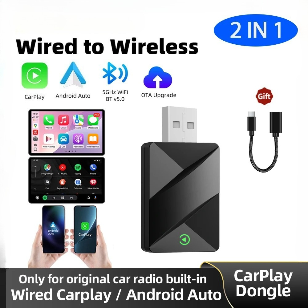 ドングル有線ワイヤレス Carplay Android 自動アダプター車用有線 Carplay 車インテリジェントシステム 2In1 ワイヤレス Carplay ドングル