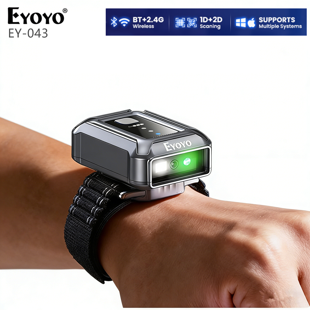 Eyoyo リストバンド ウェアラブル バーコード スキャナー ハンズフリー 高速 1D 2D コード スキャン ポータブル ミニ Bluetooth ワイヤレス USB QR コード リーダー