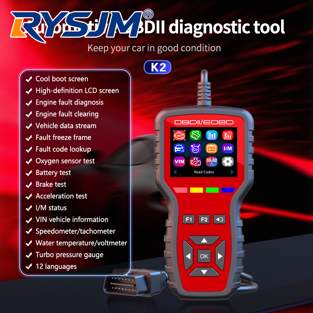 OBD2 スキャナー スキャン診断ツール 車のコードリーダー エンジン故障コード 電圧 水温 速度 RPM テスター 多言語