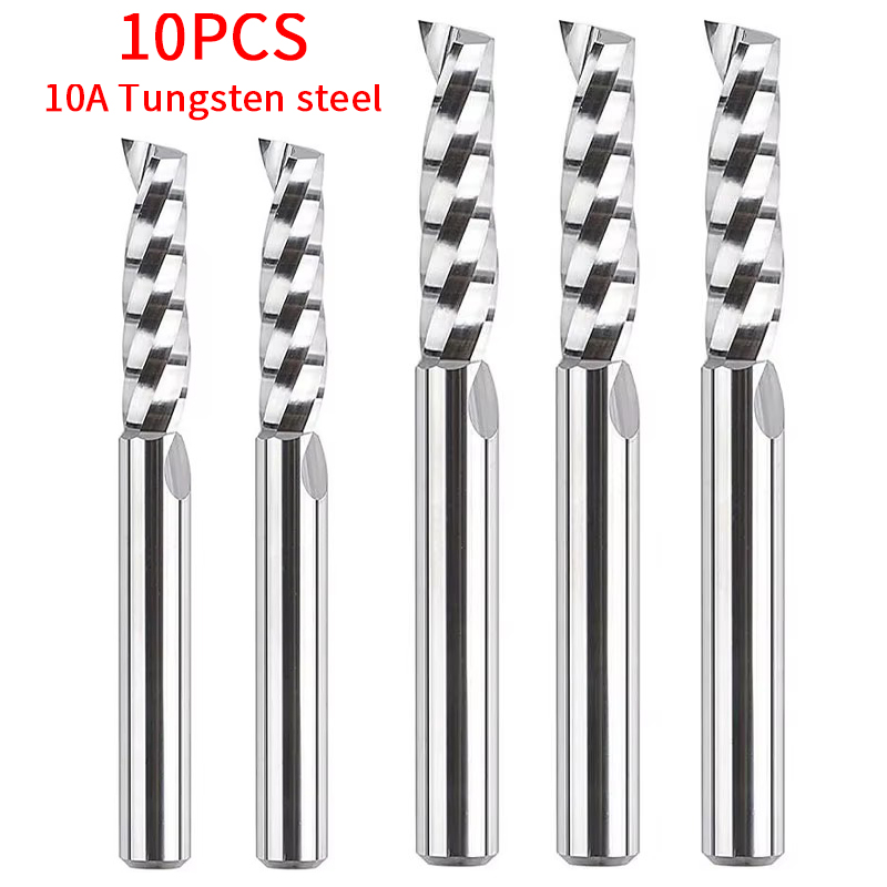 HUHAO 10A 10 個シングルフルートスパイラルフライスカッター 3.175 ミリメートル CNC エンドミルルータービットアクリル木材アルミ彫刻ビットツール
