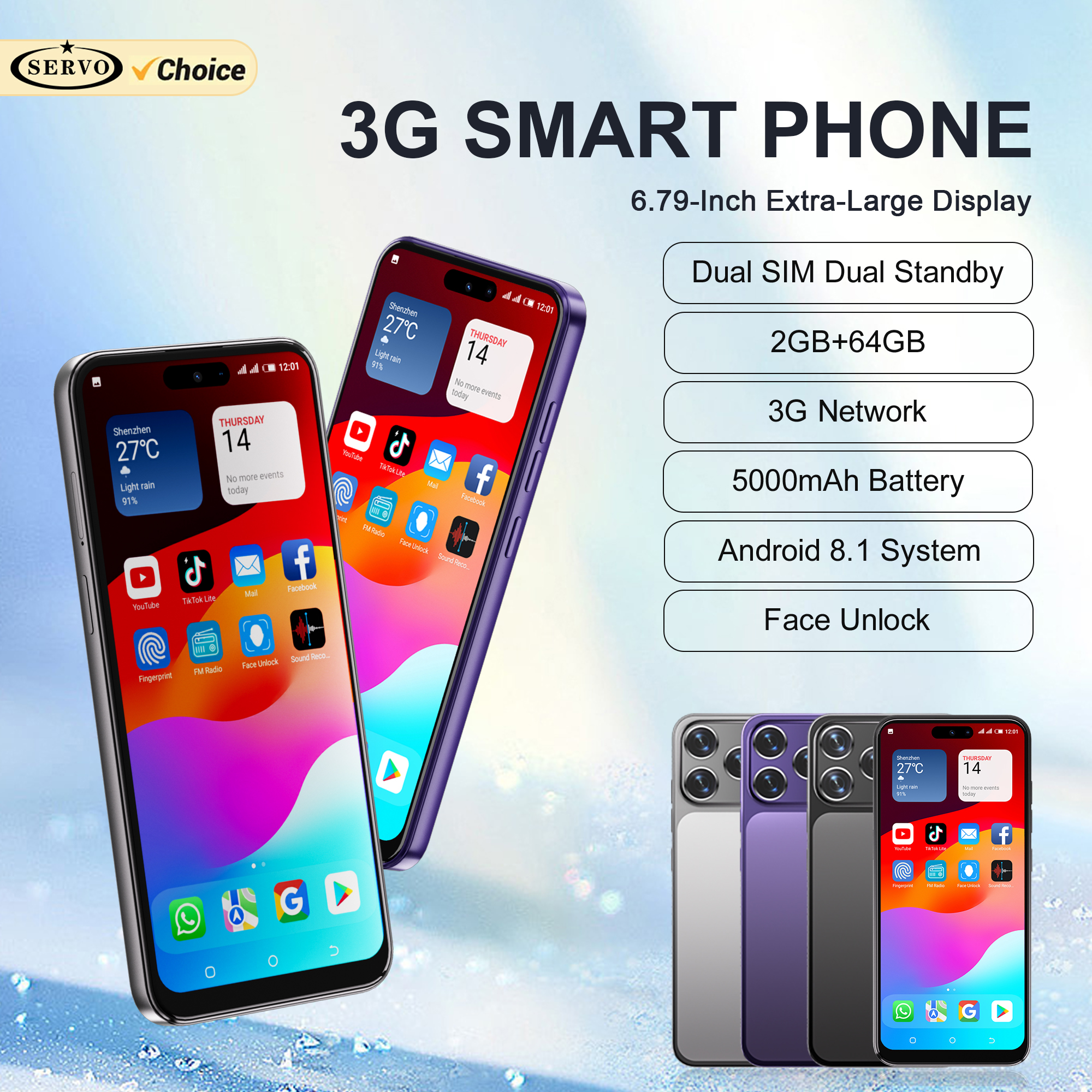 サーボ A17 プロ Android OS スマートフォン 6.79 "ビッグディスプレイ 2 ギガバイト 64 ギガバイト Play ストア WiFi ホットスポット 5000mAh スマート携帯電話 2 SIM スタンバイ