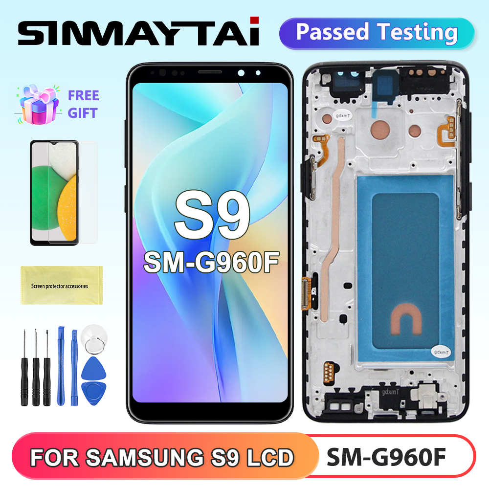 新しい液晶サムスンギャラクシー S9 G960 G9600 G960F 液晶ディスプレイタッチスクリーンデジタイザアセンブリサムスン S9 交換用フレーム