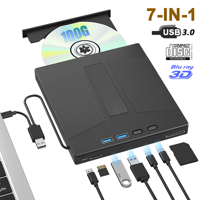 外部ブルーレイドライブ USB 3.0 BD/DVD/CD-ROM プレーヤーバーナー、ラップトップ PC 用、SD/TF カードスロット付き 100G ディスク光学ドライブをサポート