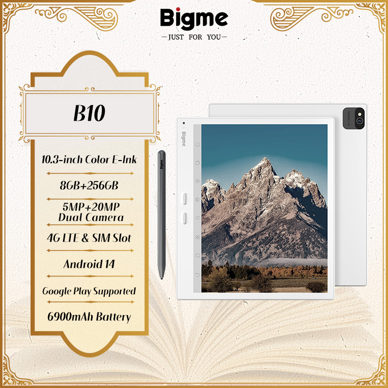 Bigme 電子ブック リーダー、10.3 インチ カラー電子インク スクリーン、デュアル カム、8 256GB、Android 14、ペーパーライク電子リーダー、4G 通話 6900mAh バット付き