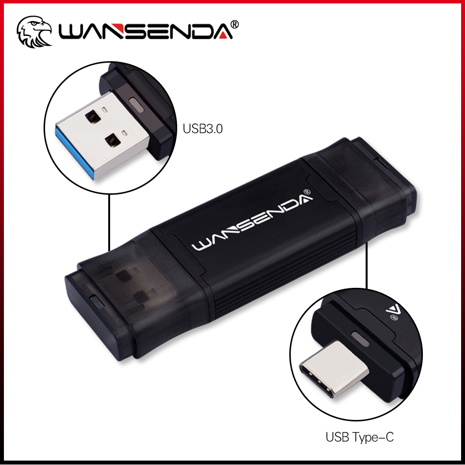 WANSENDA TYPE-C USB 3.0 フラッシュドライブ 512 ギガバイト 256 ギガバイト 128 ギガバイト 64 ギガバイト 32 ギガバイト 16 ギガバイトペンドライブタイプ c/PC 外部ストレージ USB メモリスティック