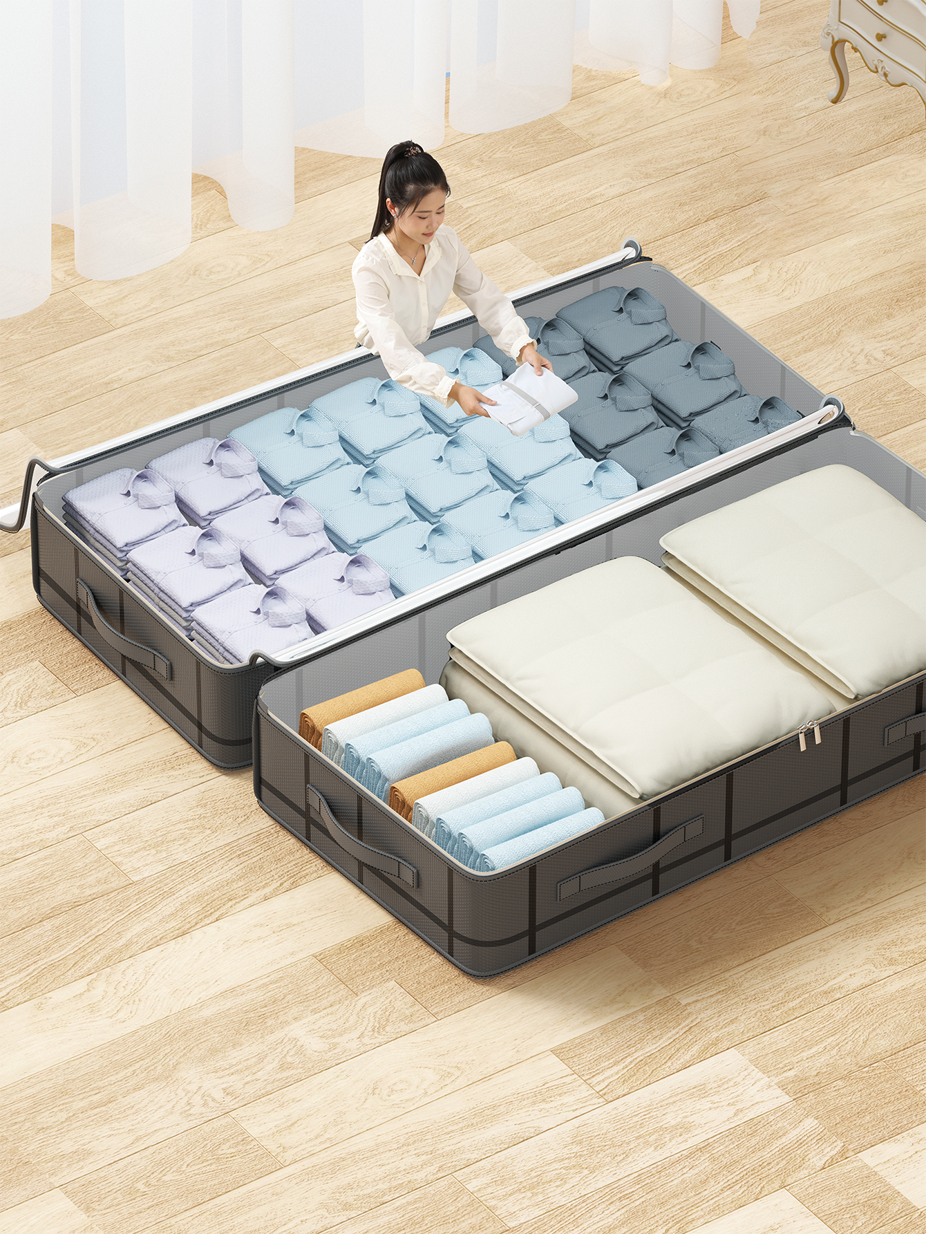 1pc 大容量ベッド底衣類収納袋、フラット収納袋、キルト、毛布分類袋、家庭用品ダストバッグ