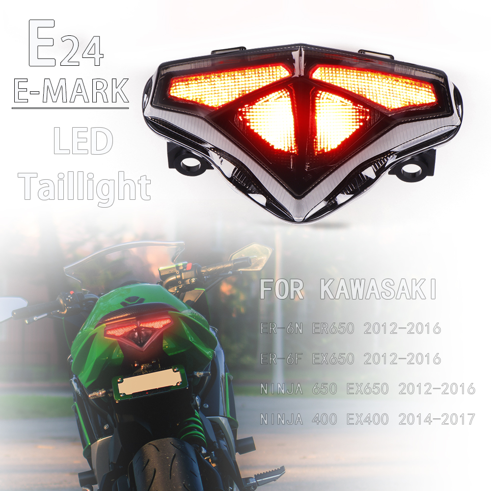 E24 LED テールライトカワサキニンジャ 650 400 ER-6F ER6F EX650 ER-6N ER6N オートバイリアテールブレーキライトランプ W/インジケーター