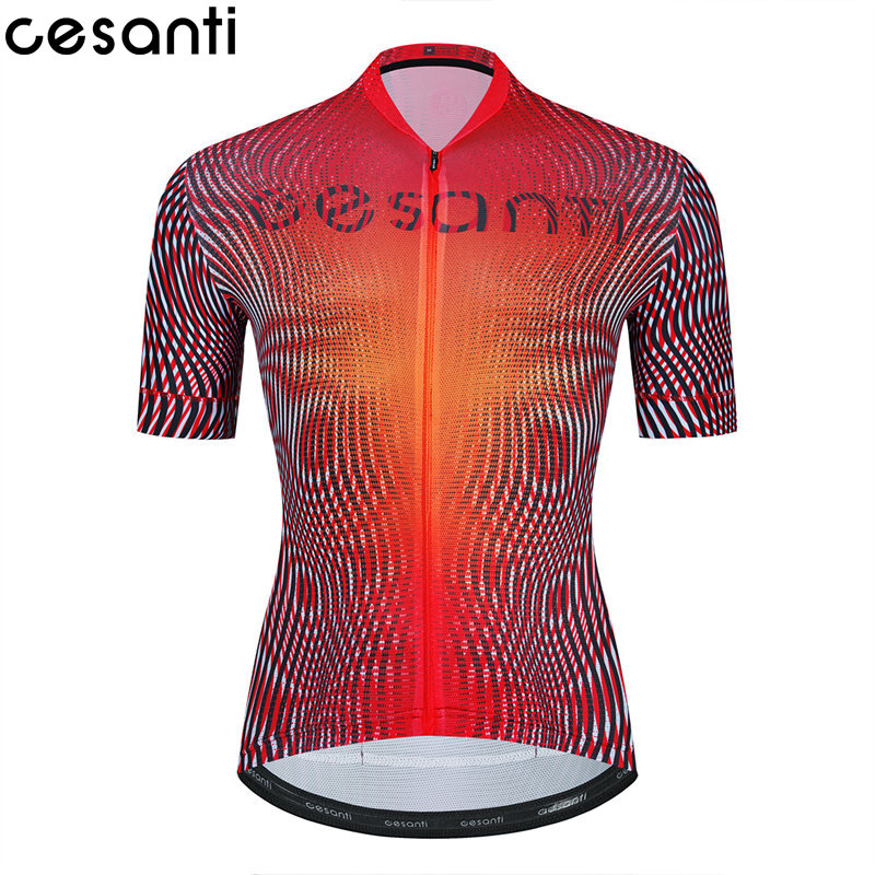 CESANTI 男性サイクリングジャージ半袖プロバイク服通気性夜光男性 MTB ノンスリップバンド着用