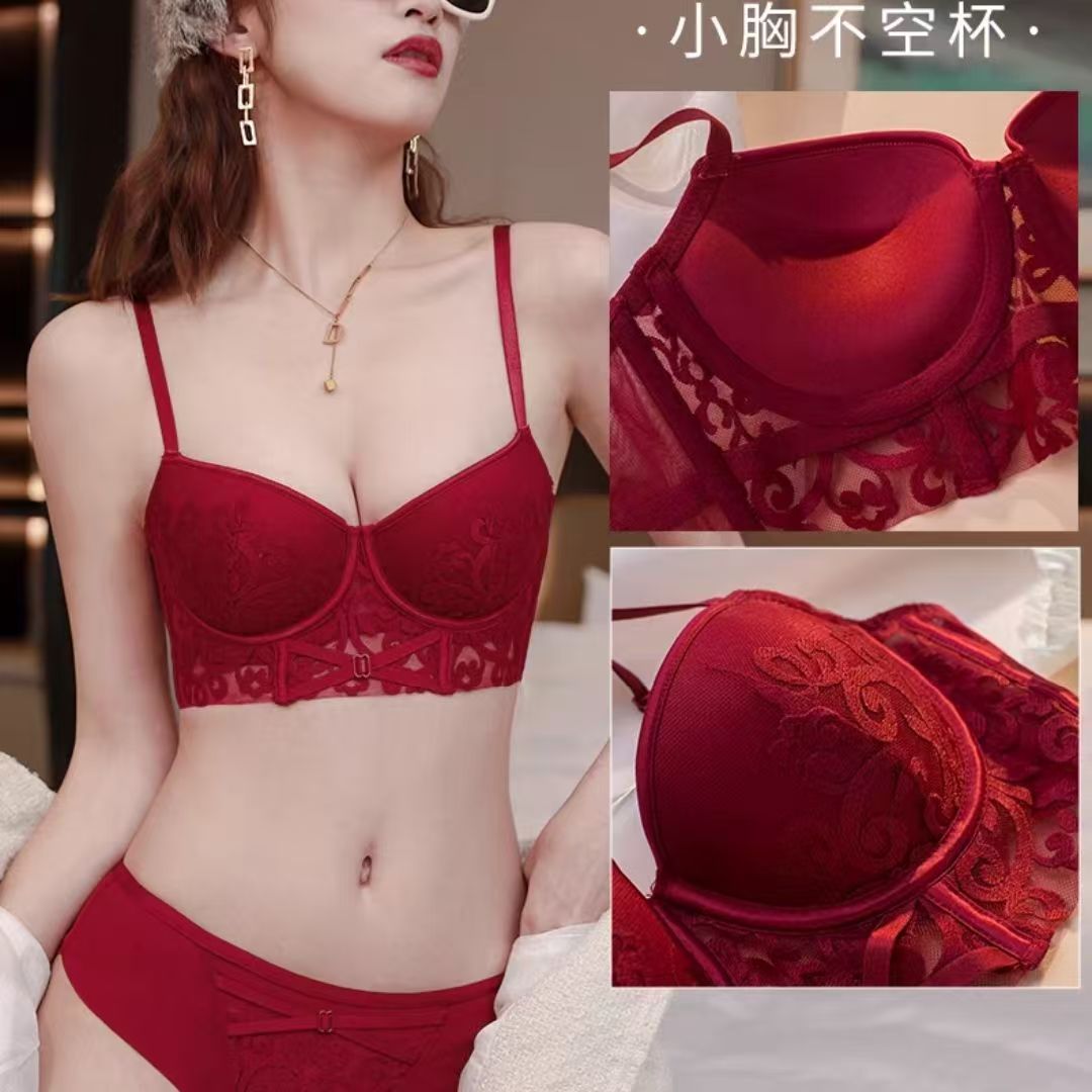 セクシーなレース刺繍ランジェリー貧乳プッシュアップ垂れ下がりブラセット